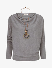 Pull côtelé avec sautoir - Gris foncé - 1