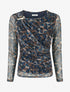 Top en tulle imprimé abstrait à empiècement bijou - Marine - 1