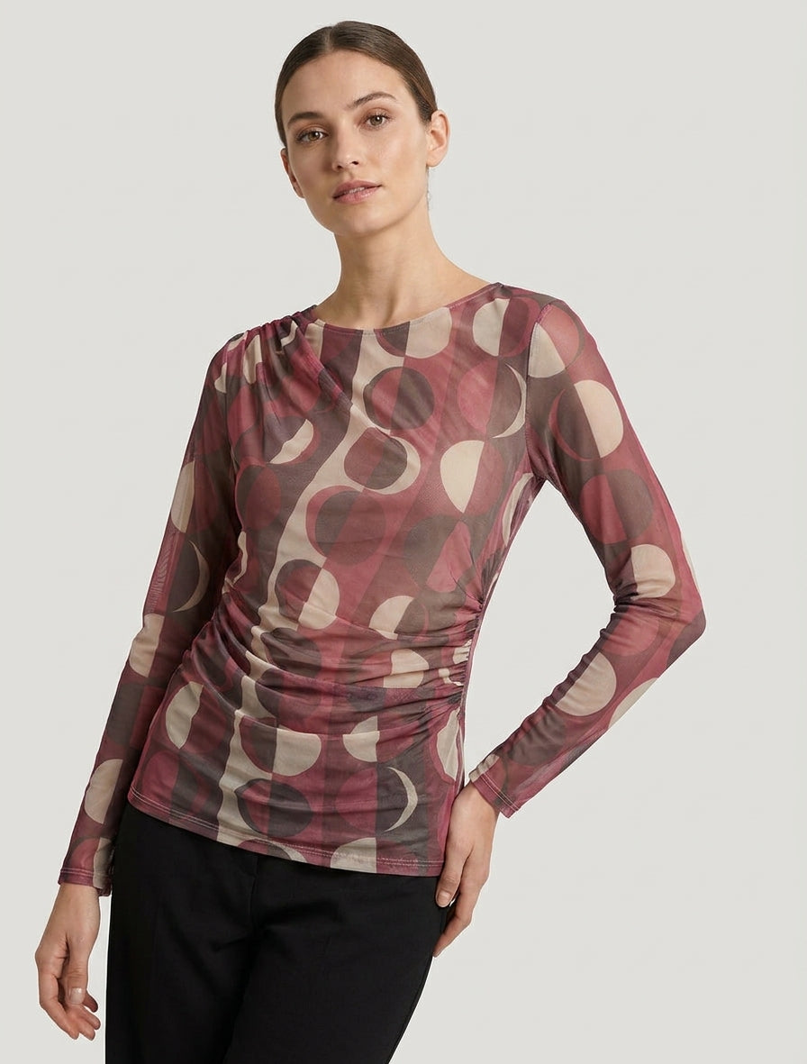 Top de tul con estampado gráfico - Burdeos