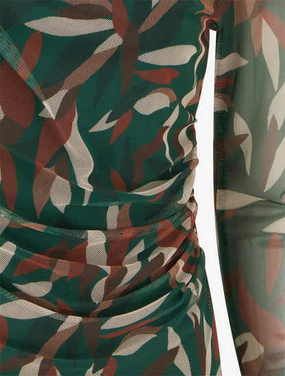 Top imprimé abstrait en tulle - Vert sapin - 3