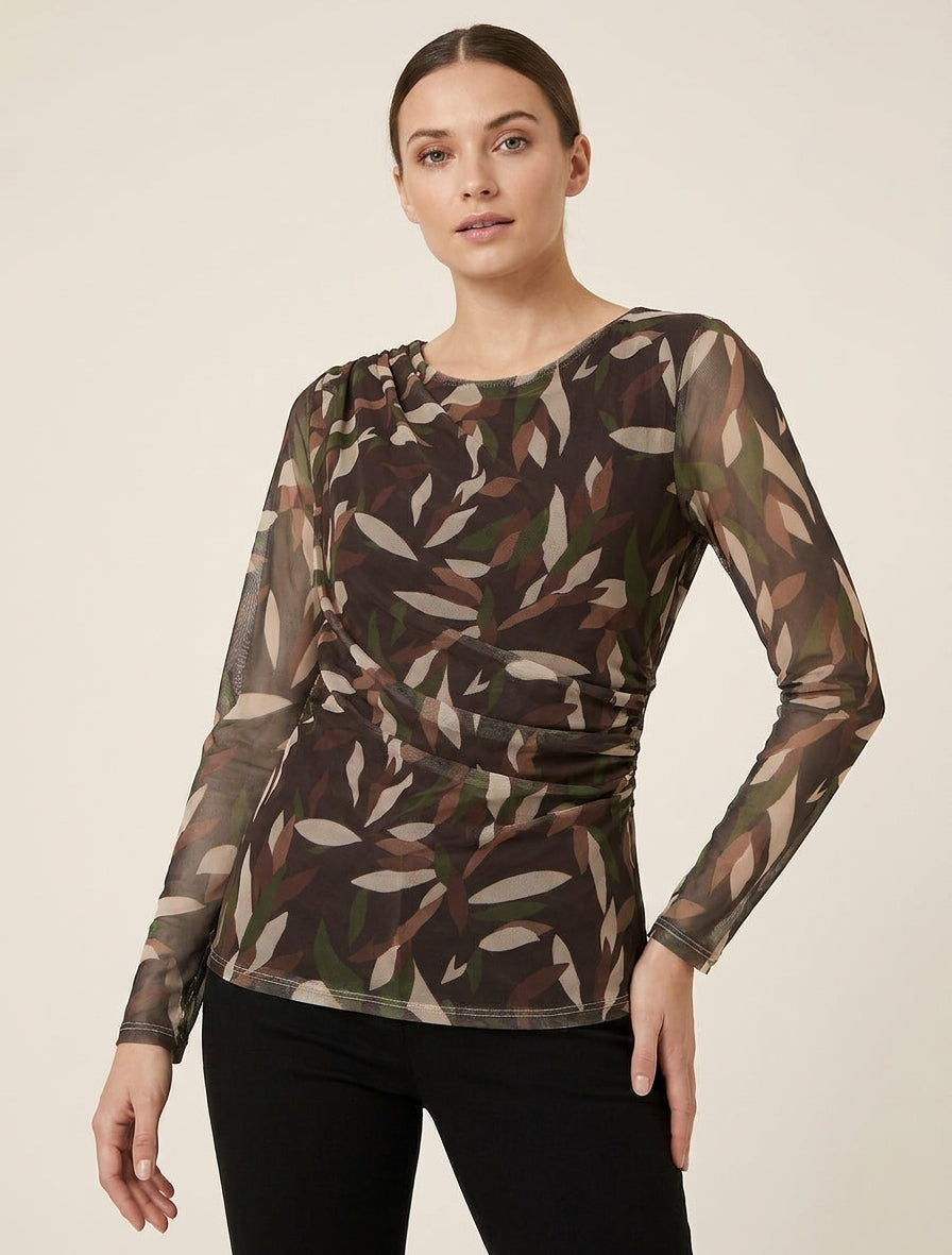 Top de tul con estampado abstracto - Marrón