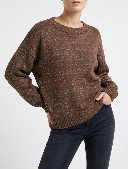 Jersey holgado de punto irisado con cuello redondo - Marrón
