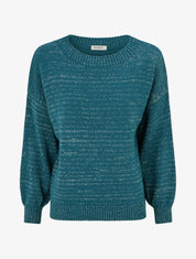 Pull ample en maille irisée à col rond - Bleu canard - 1