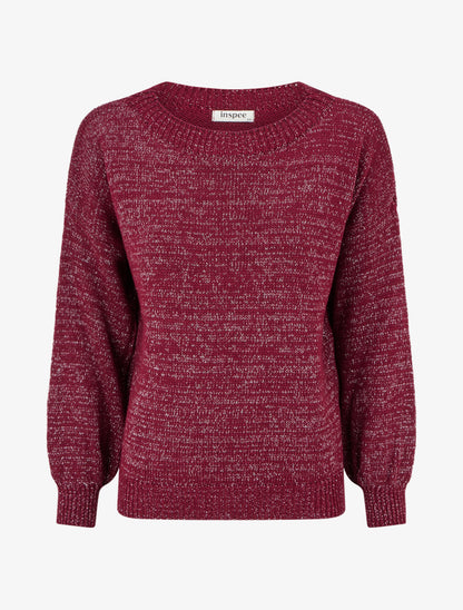 Pull ample en maille irisée à col rond - Lie de vin - 1