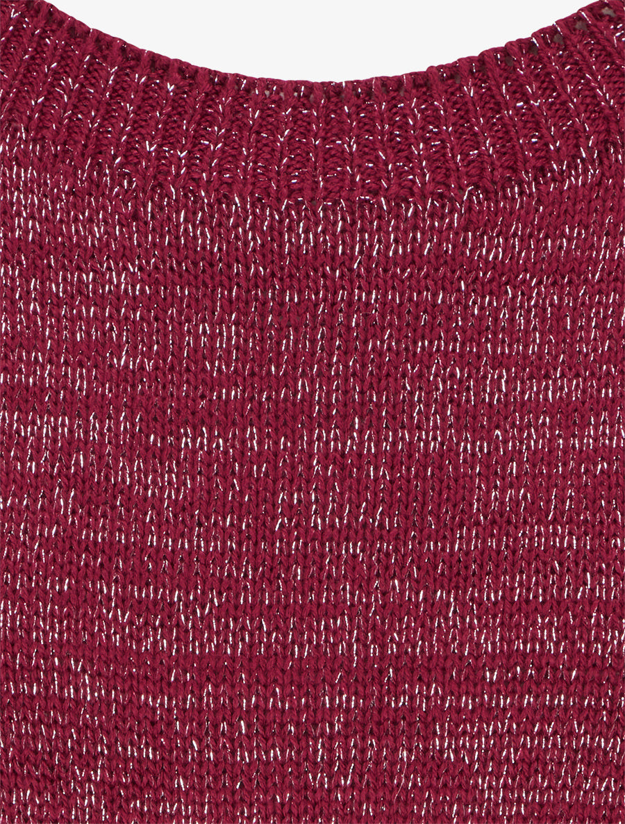 Pull ample en maille irisée à col rond - Lie de vin - 3