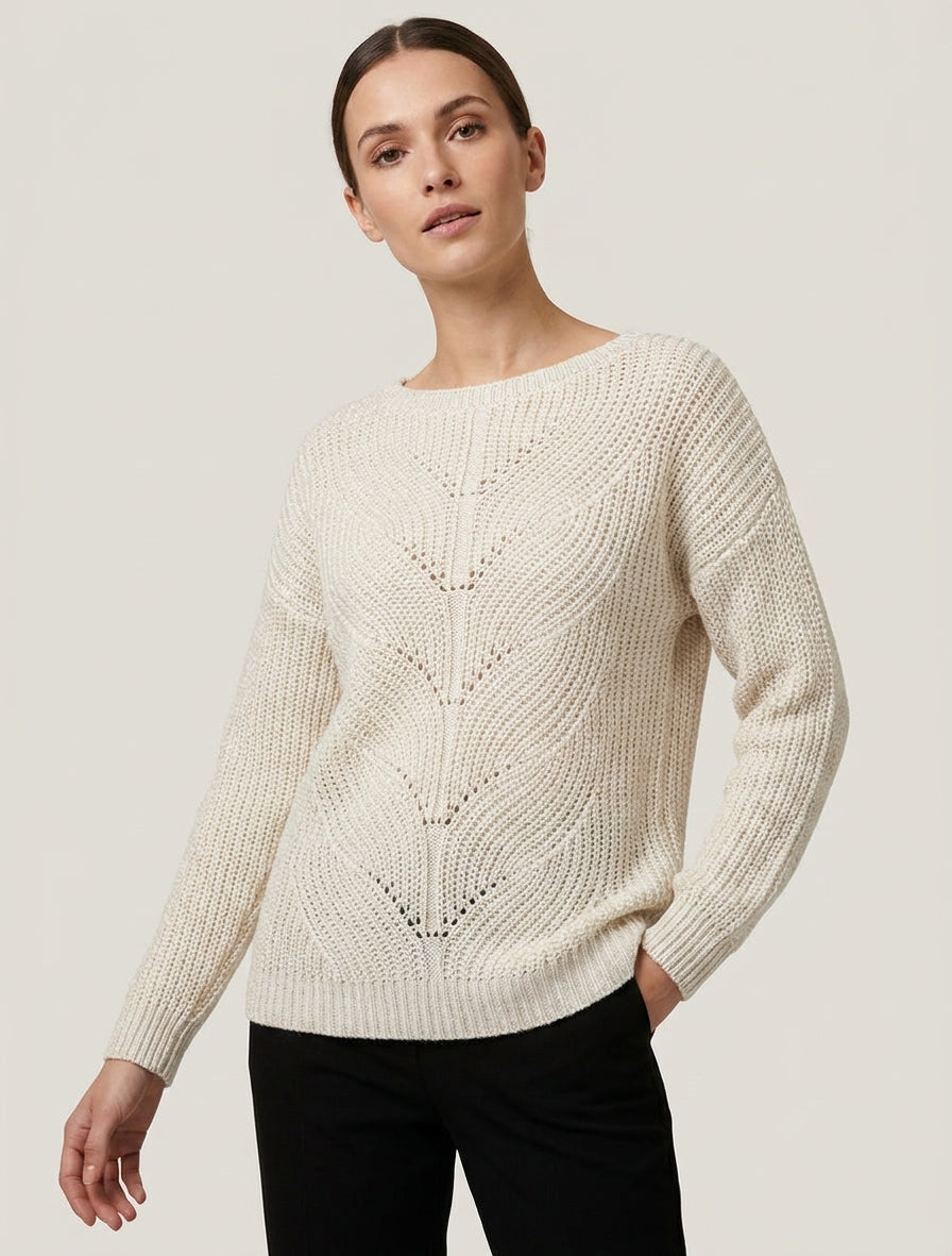 Jersey recto de punto irisado con cuello barco - Crudo