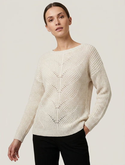 Jersey recto de punto irisado con cuello barco - Crudo