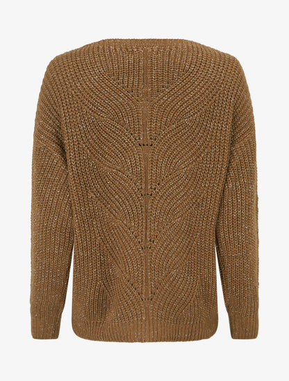 Pull droit en maille irisée à col bateau - Camel - 2