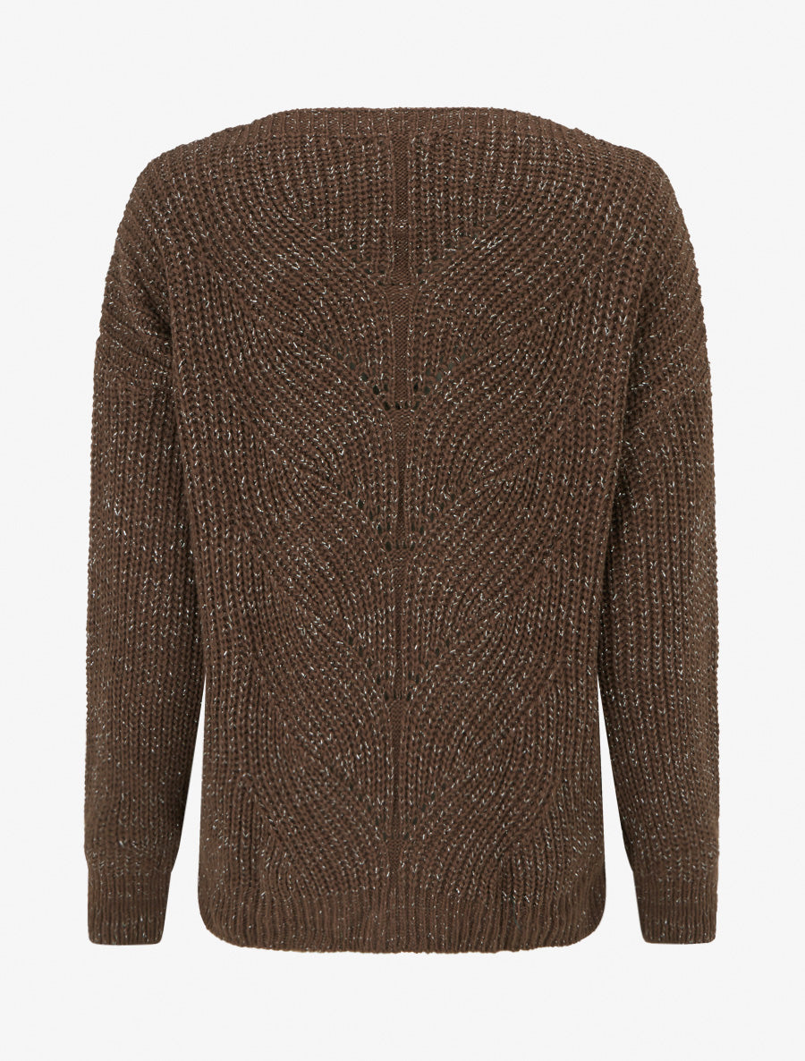 Pull droit en maille irisée à col bateau - Marron - 2