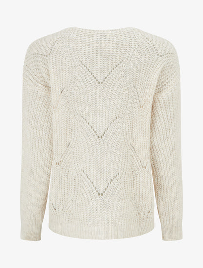 Gilet en maille fantaisie à col V - Écru - 2