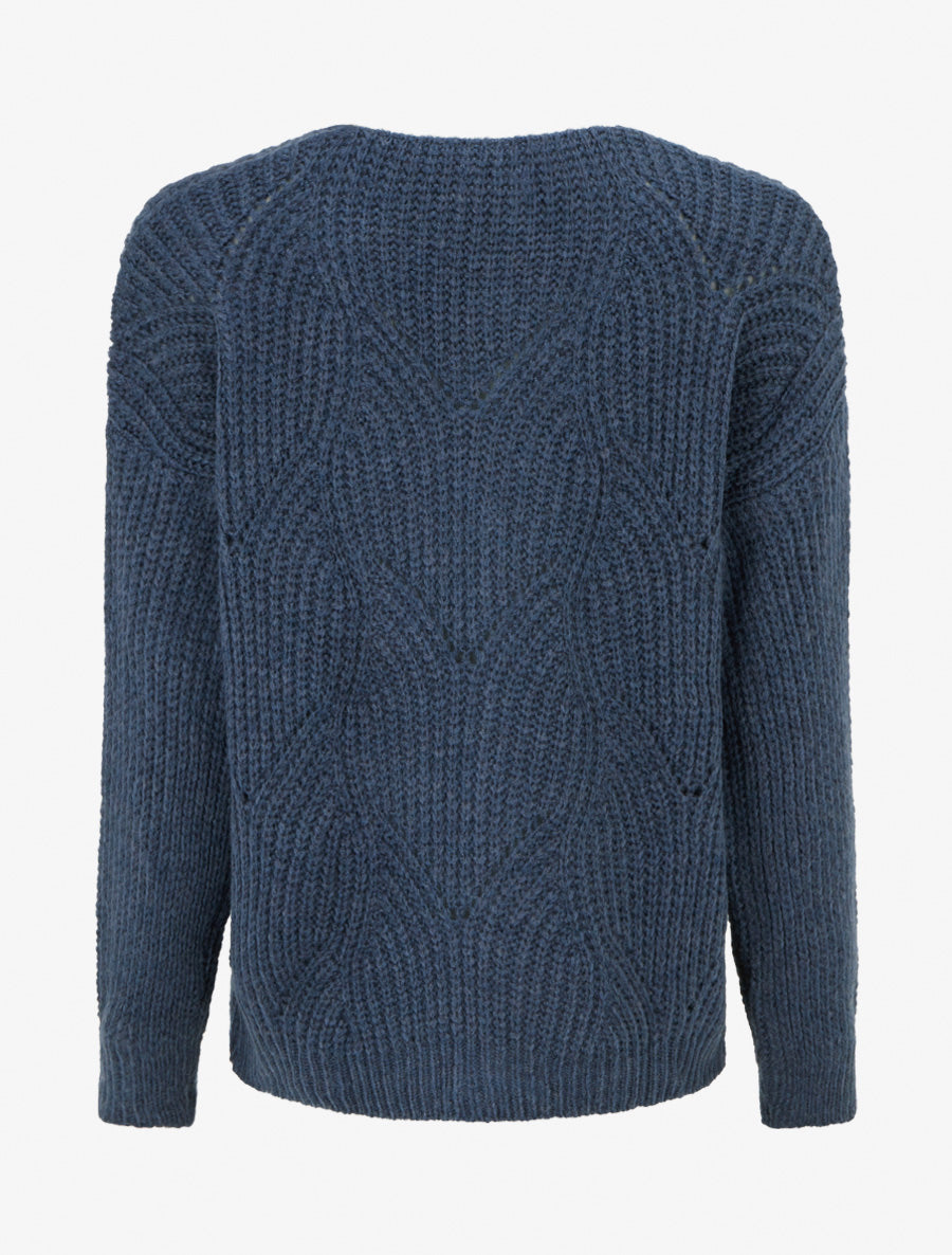 Gilet en maille fantaisie à col V - Bleu - 2