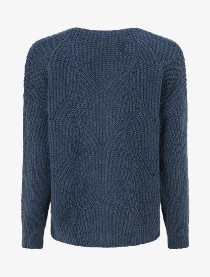 Gilet en maille fantaisie à col V - Bleu - 2