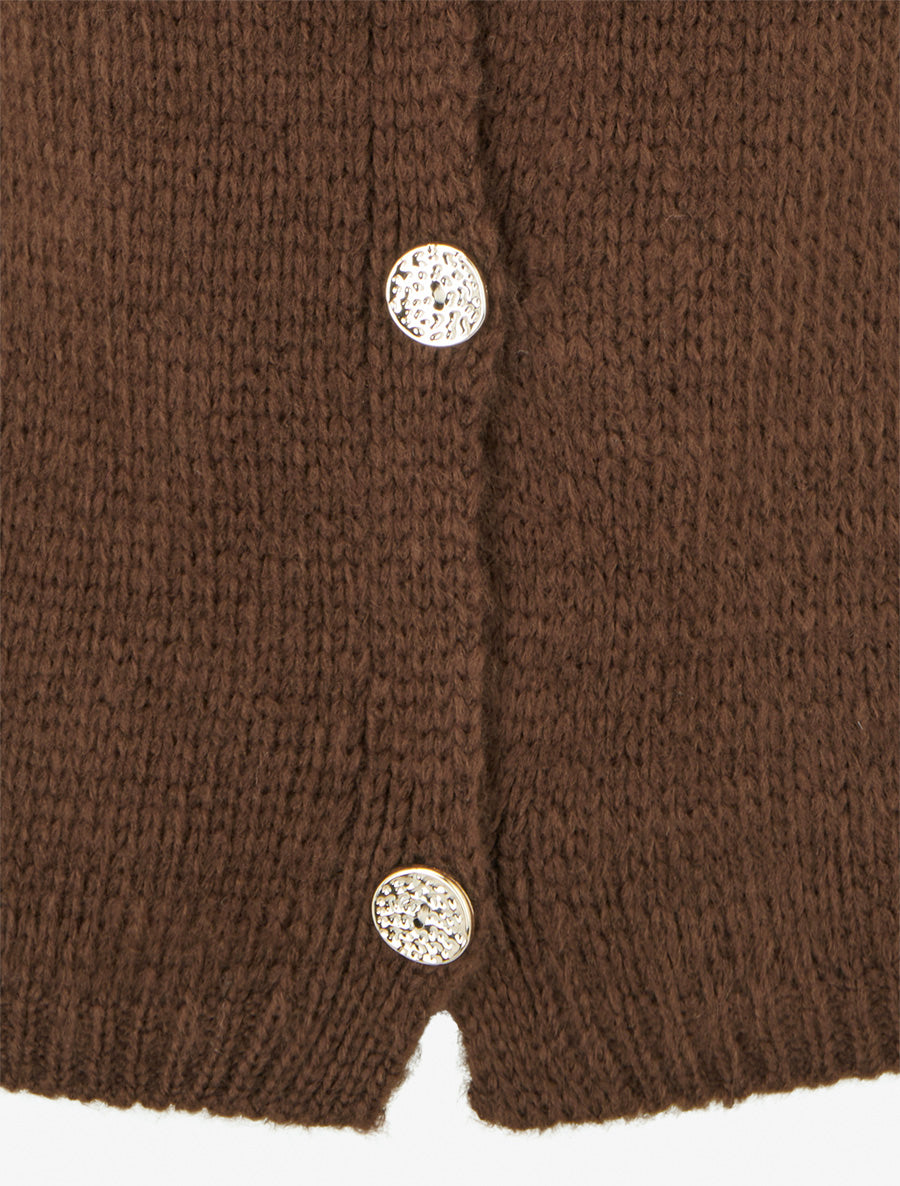 Gilet ample en maille épaisse à col V - Marron - 3