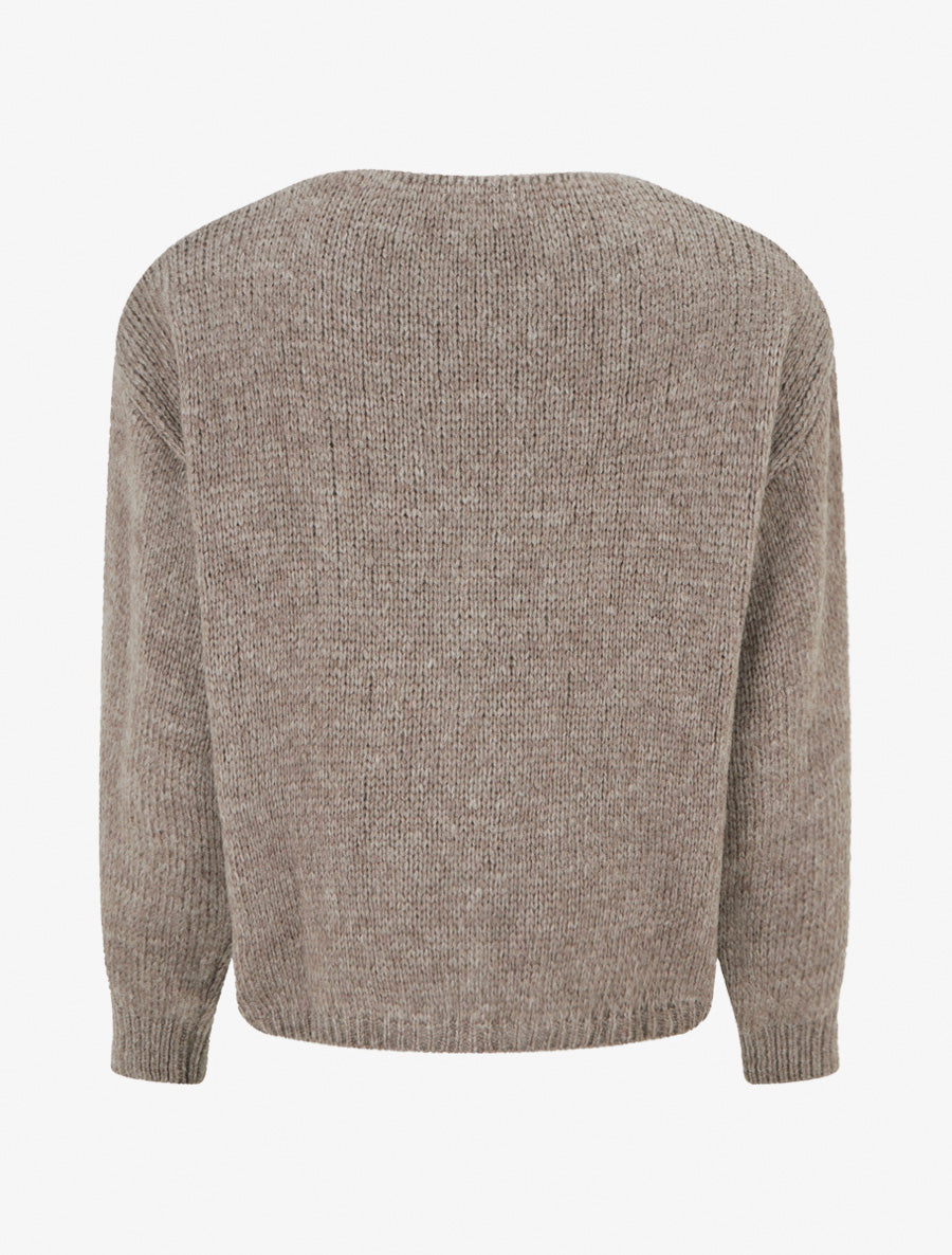 Gilet ample en maille épaisse à col V - Taupe - 2