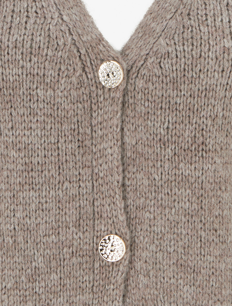 Gilet ample en maille épaisse à col V - Taupe - 3