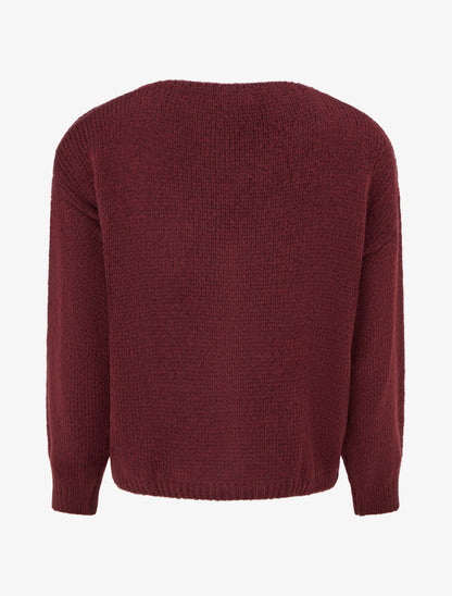 Gilet ample en maille épaisse à col V - Lie de vin - 2
