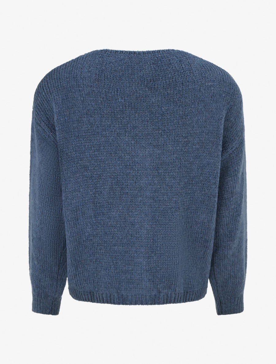 Gilet ample en maille épaisse à col V - Bleu - 2