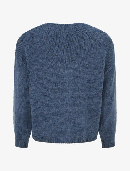 Gilet ample en maille épaisse à col V - Bleu - 2
