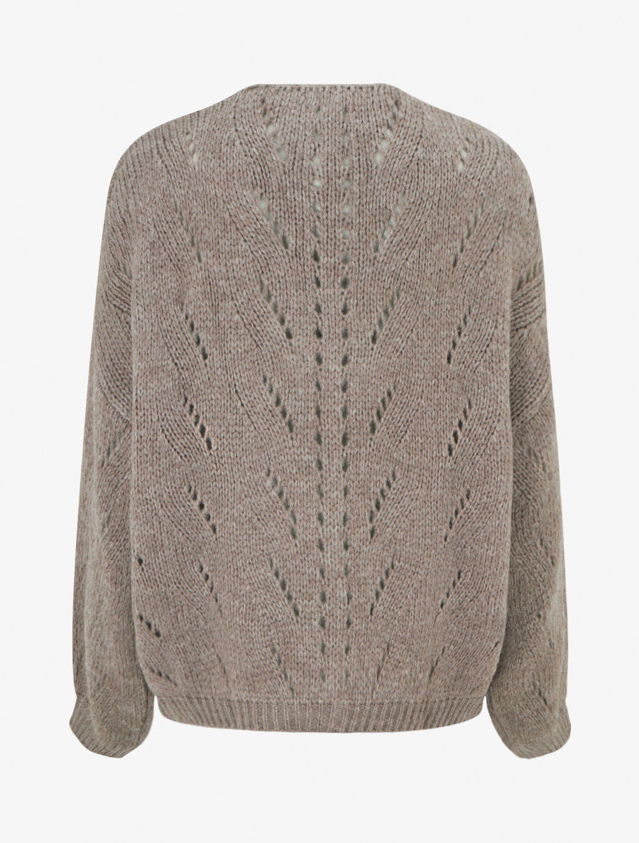 Gilet ample en maille ajourée à col V - Taupe - 2