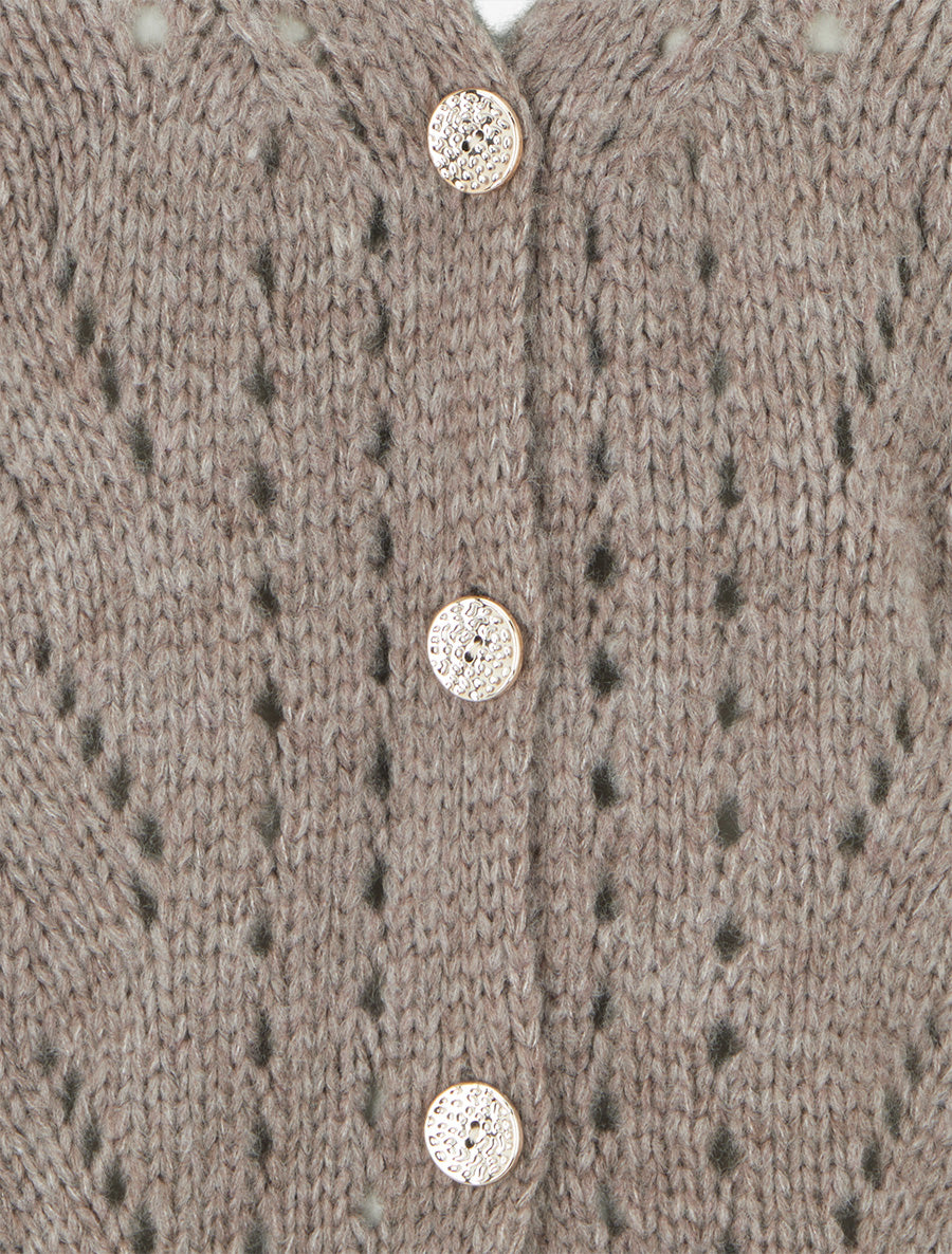 Gilet ample en maille ajourée à col V - Taupe - 3
