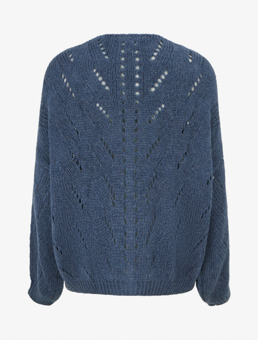 Gilet ample en maille ajourée à col V - Bleu - 2