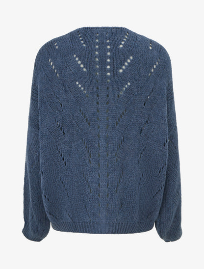 Gilet ample en maille ajourée à col V - Bleu - 2