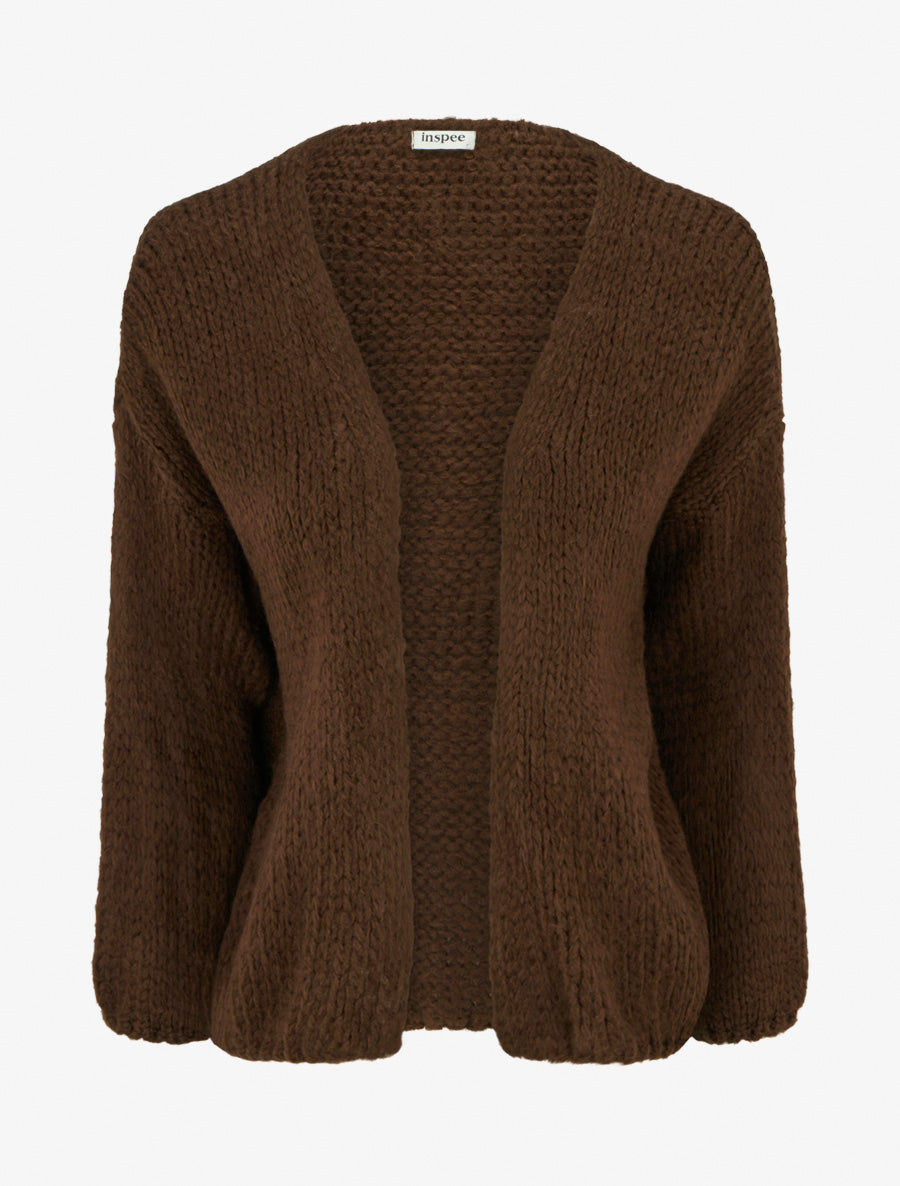 Gilet ouvert en maille épaisse coupe ample - Marron - 1