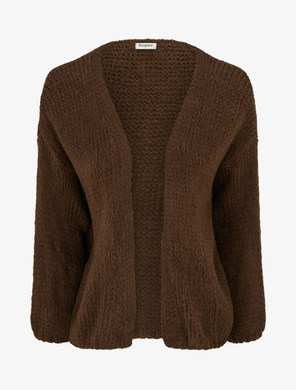 Gilet ouvert en maille épaisse coupe ample - Marron - 1