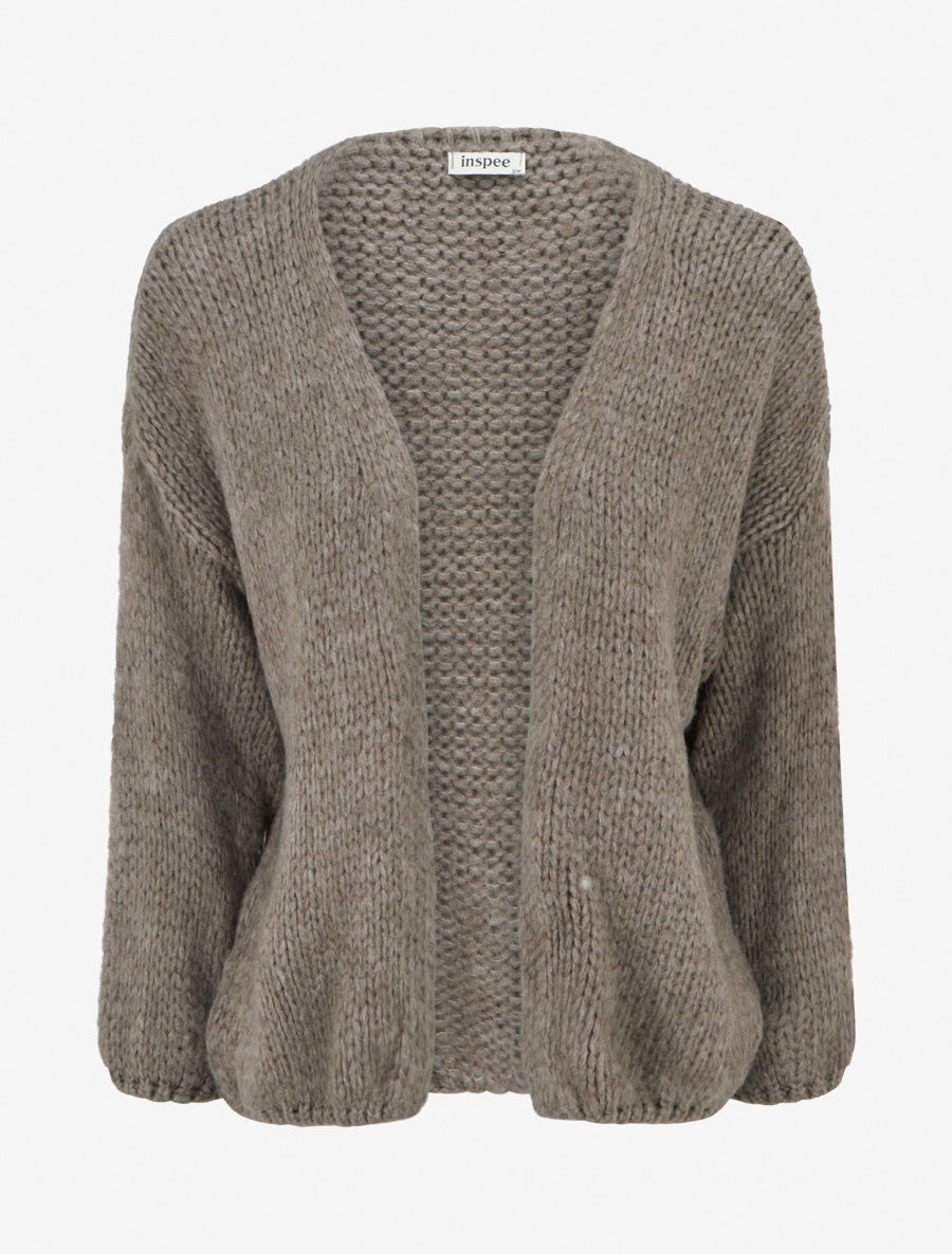 Gilet ouvert en maille épaisse coupe ample - Taupe - 1