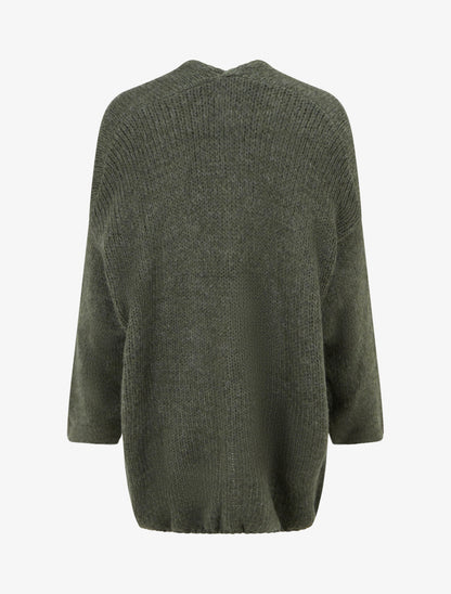 Gilet long ouvert en maille épaisse - Kaki - 2