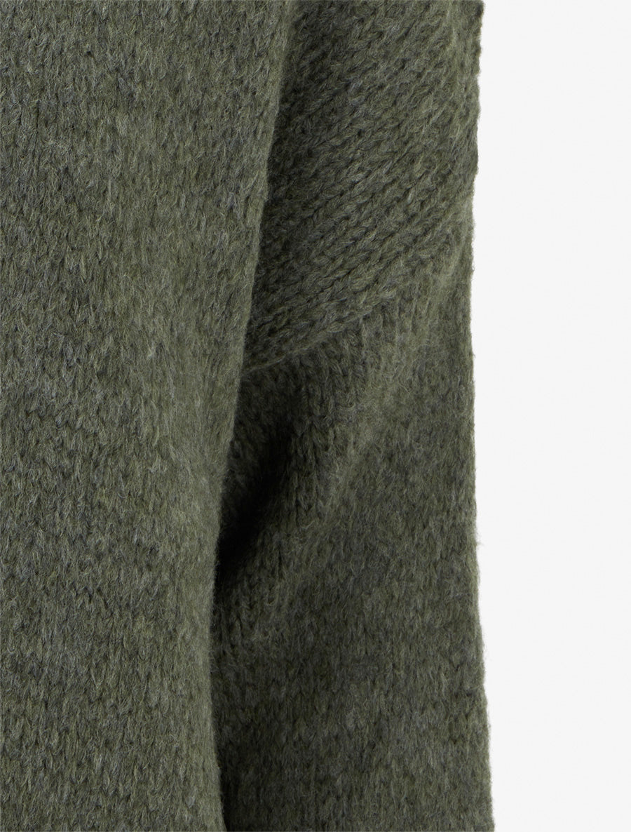 Gilet long ouvert en maille épaisse - Kaki - 3