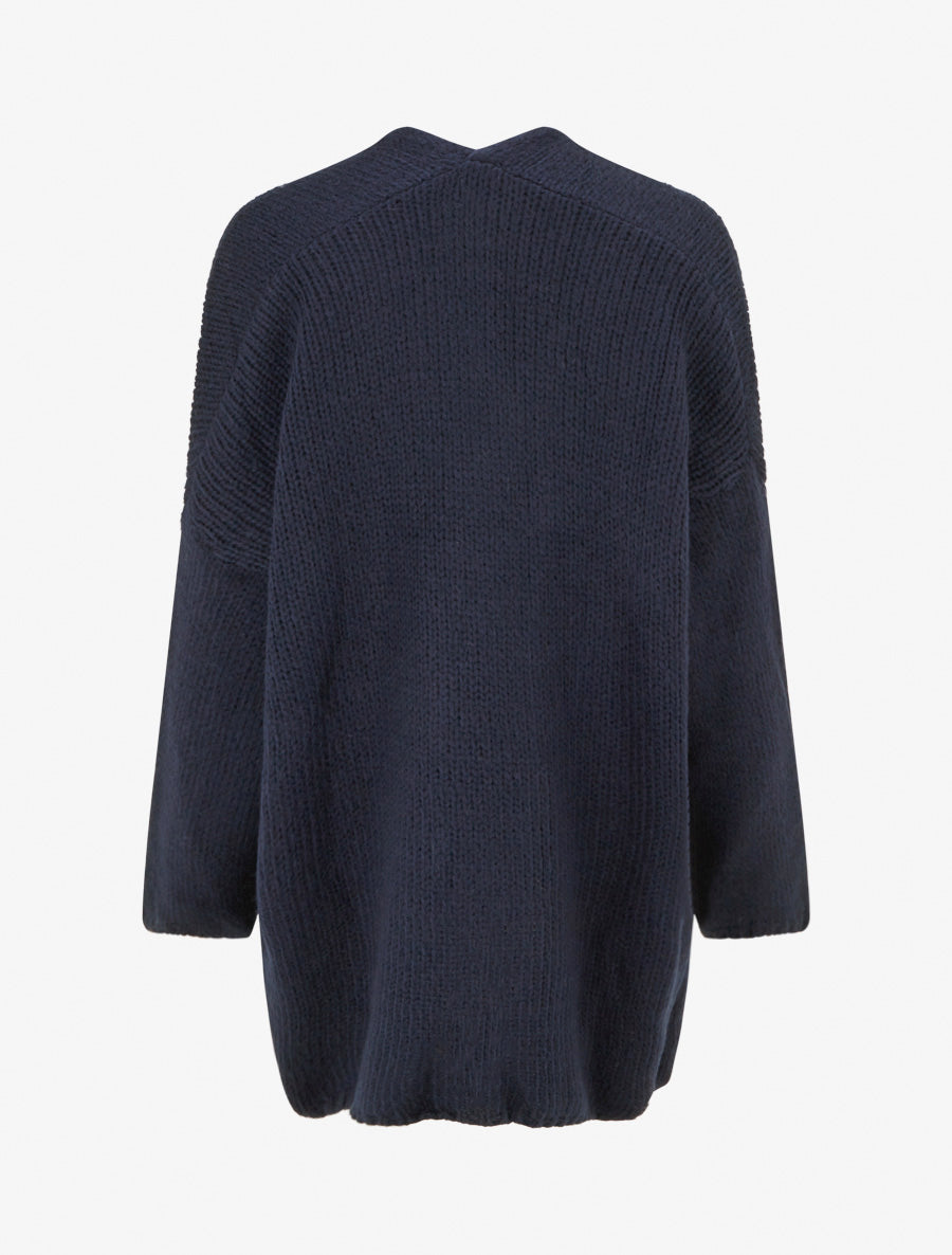 Gilet long ouvert en maille épaisse - Marine - 2