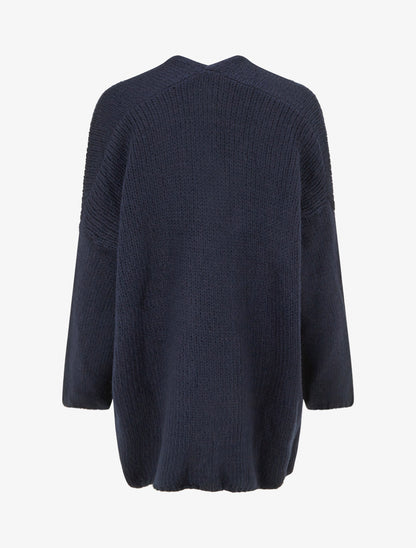 Gilet long ouvert en maille épaisse - Marine - 2