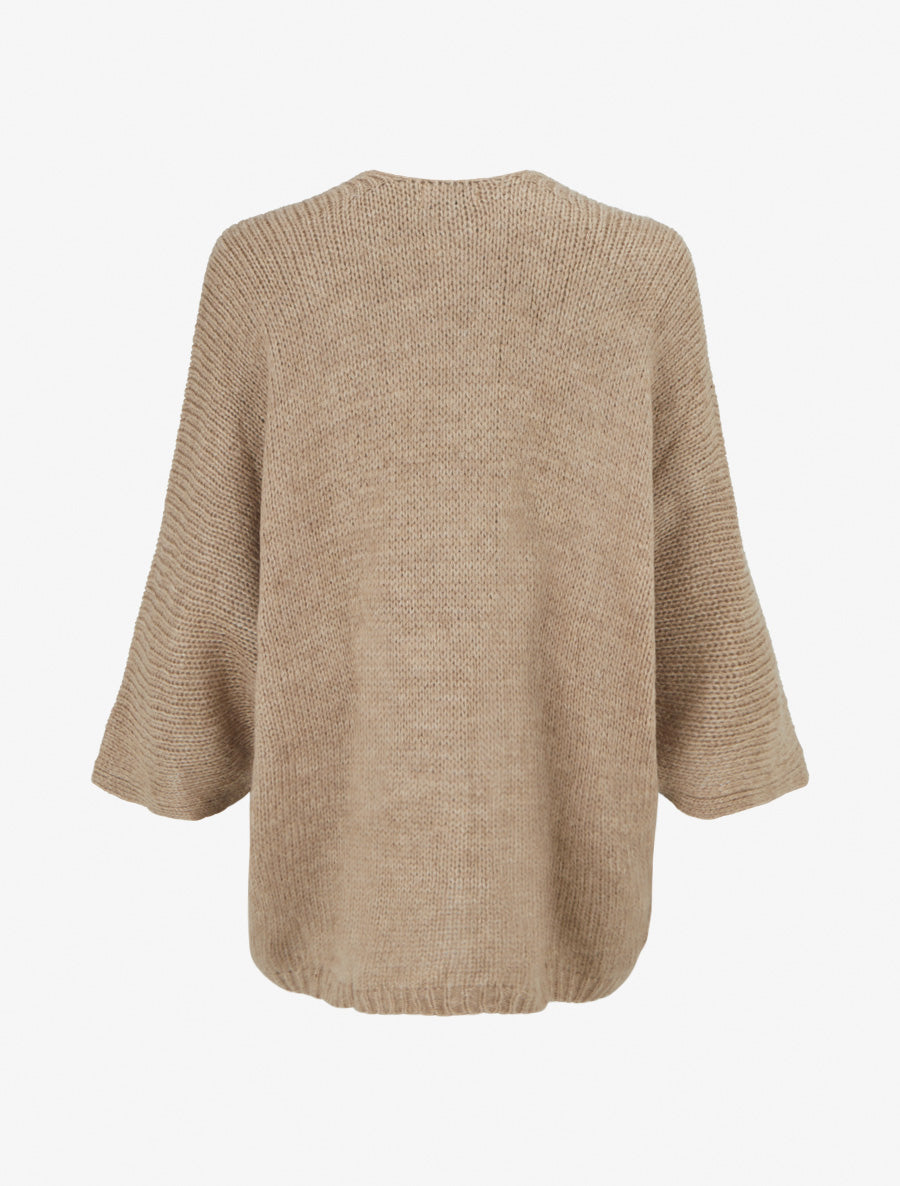 Gilet ouvert en maille épaisse à manches chauve-souris - Beige - 2