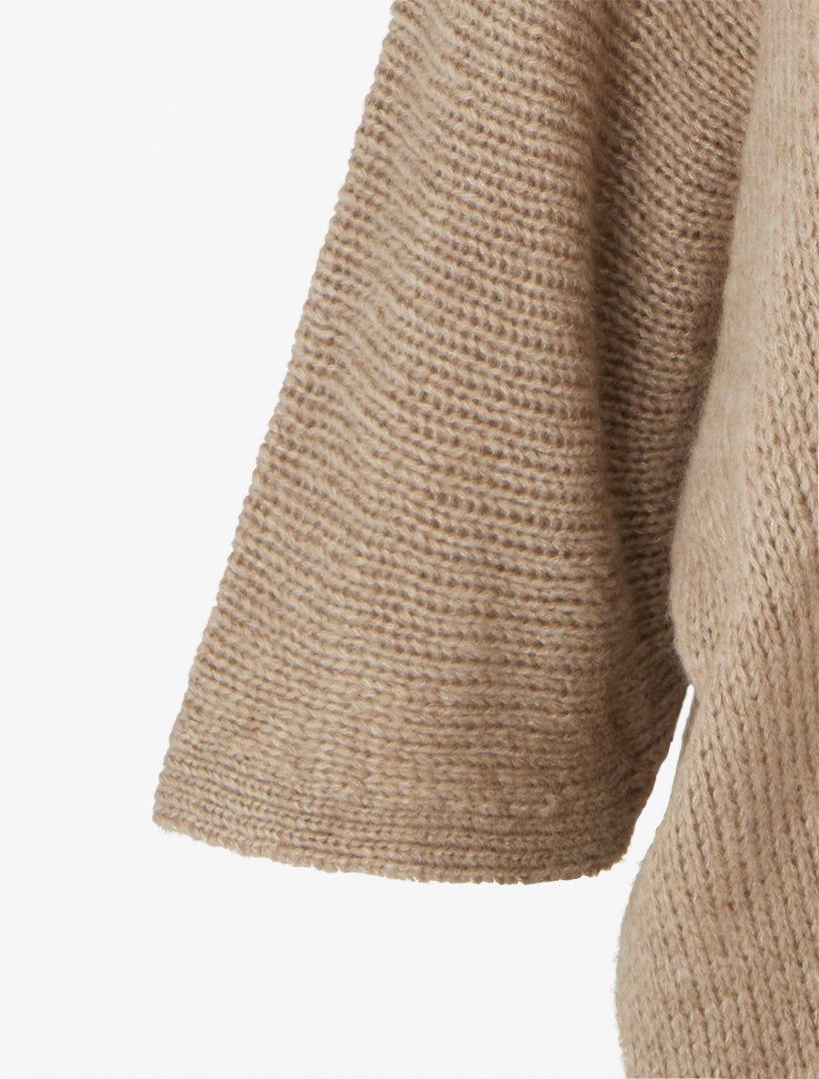 Gilet ouvert en maille épaisse à manches chauve-souris - Beige - 3