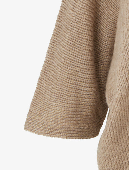 Gilet ouvert en maille épaisse à manches chauve-souris - Beige - 3