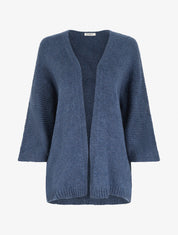 Gilet ouvert en maille épaisse à manches chauve-souris - Bleu - 1
