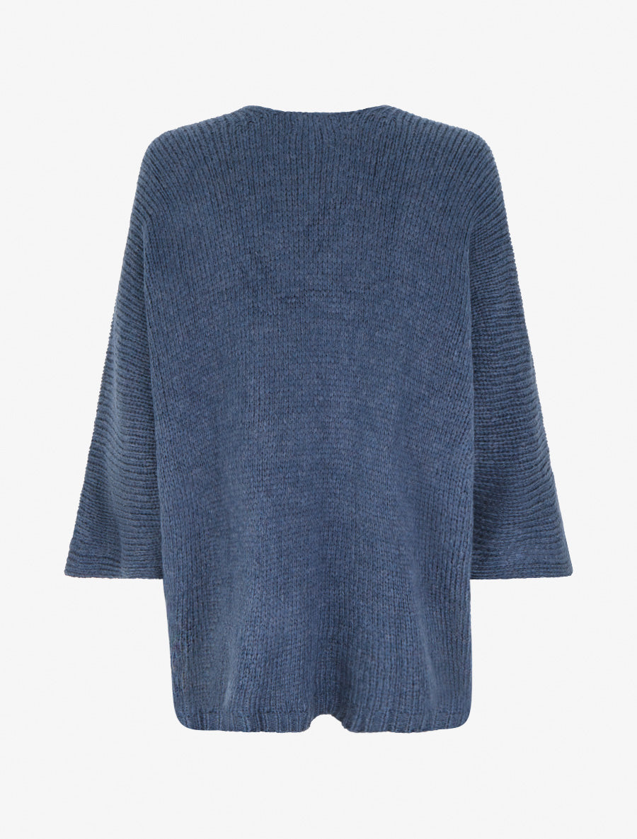 Gilet ouvert en maille épaisse à manches chauve-souris - Bleu - 2
