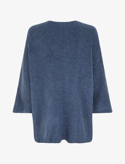 Gilet ouvert en maille épaisse à manches chauve-souris - Bleu - 2