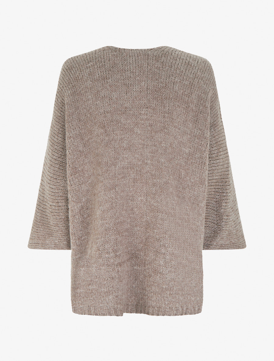 Gilet ouvert en maille épaisse à manches chauve-souris - Taupe - 2