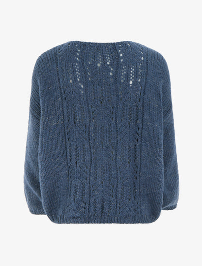 Pull ample irisé à col V - Bleu charrette - 2