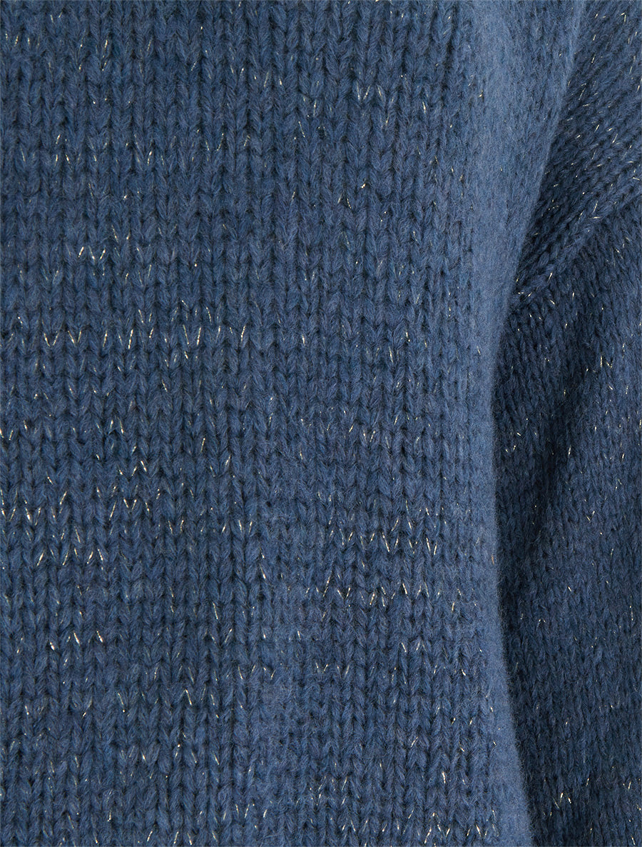 Pull ample irisé à col V - Bleu charrette - 3