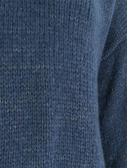 Pull ample irisé à col V - Bleu charrette - 3