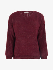 Pull ample irisé à col V - Lie de vin - 1