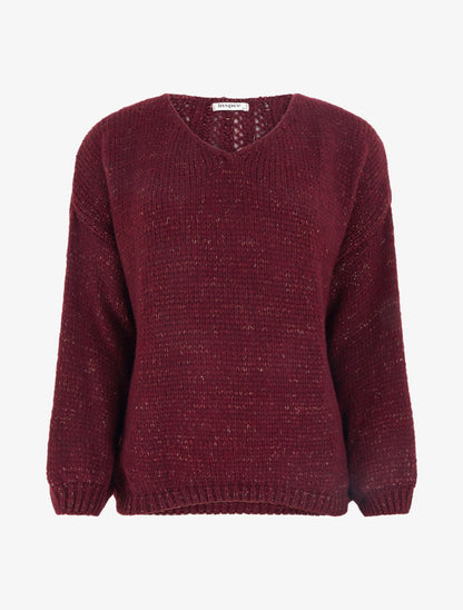 Pull ample irisé à col V - Lie de vin - 1