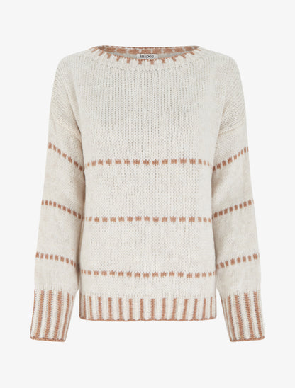 Pull coupe carrée à rayures style pointillé - Écru - 1