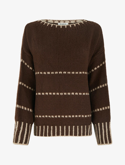 Pull coupe carrée à rayures style pointillé - Marron - 1