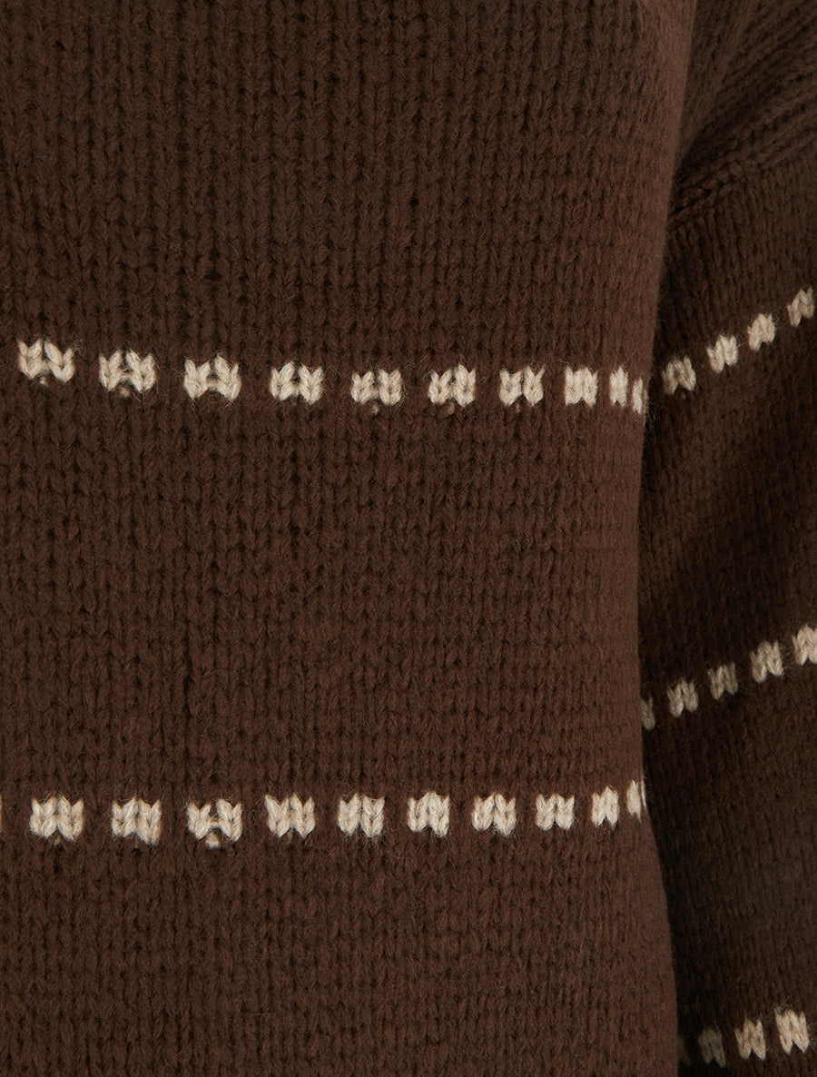 Pull coupe carrée à rayures style pointillé - Marron - 3