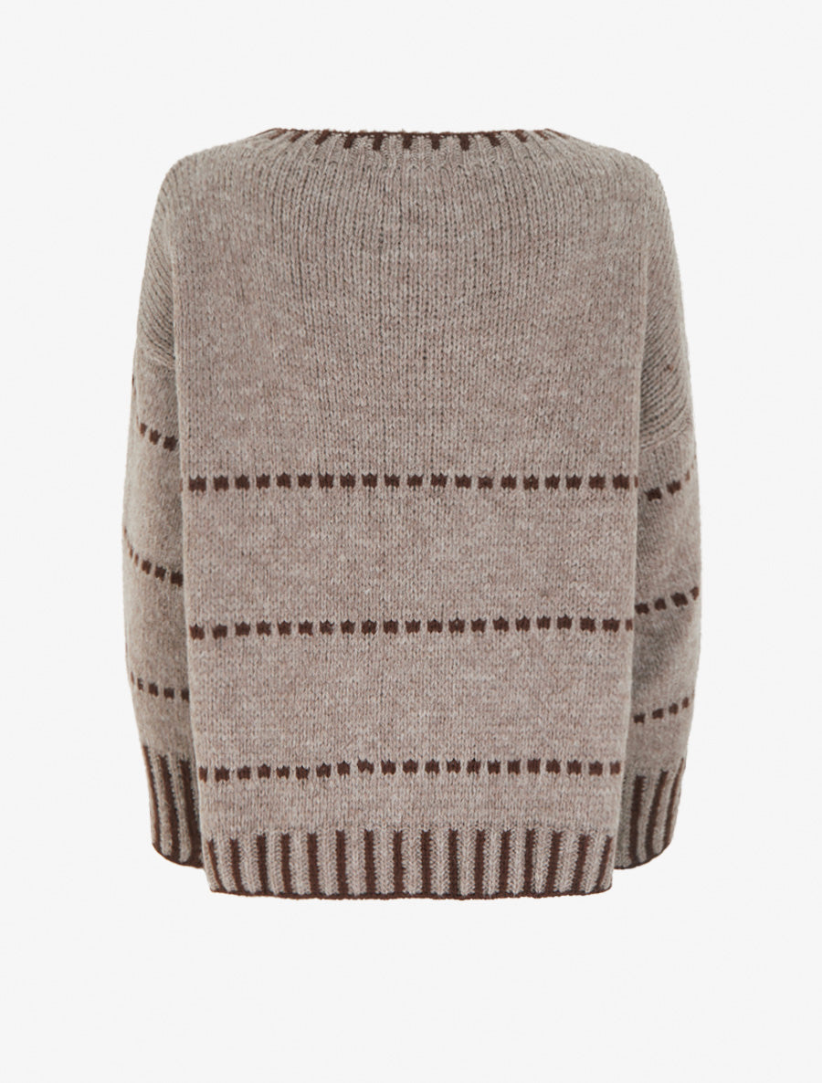 Pull coupe carrée à rayures style pointillé - Taupe - 2