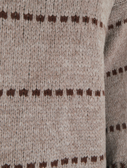 Pull coupe carrée à rayures style pointillé - Taupe - 3